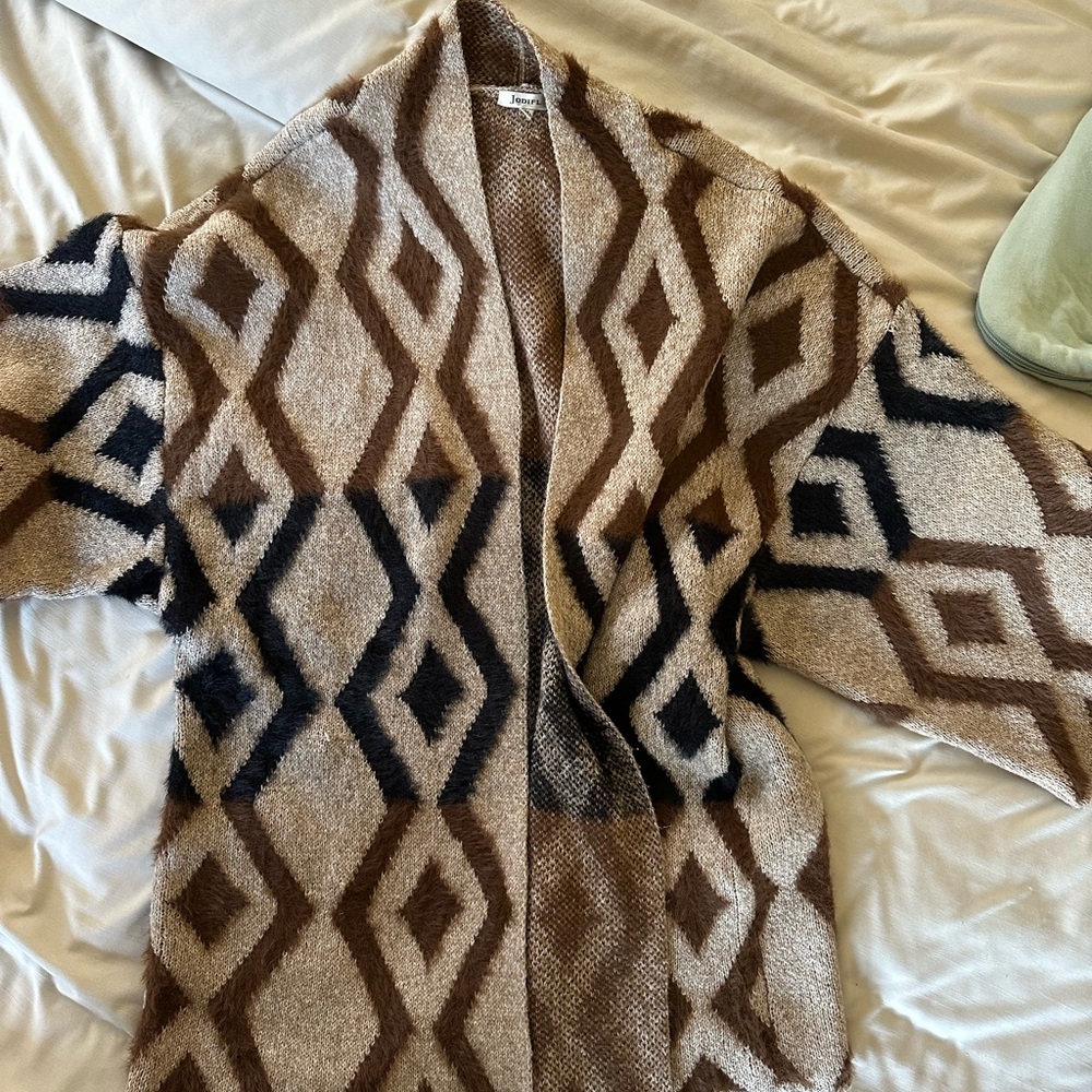 JODIFL Diamond Patterned Brown and Black Cardigan